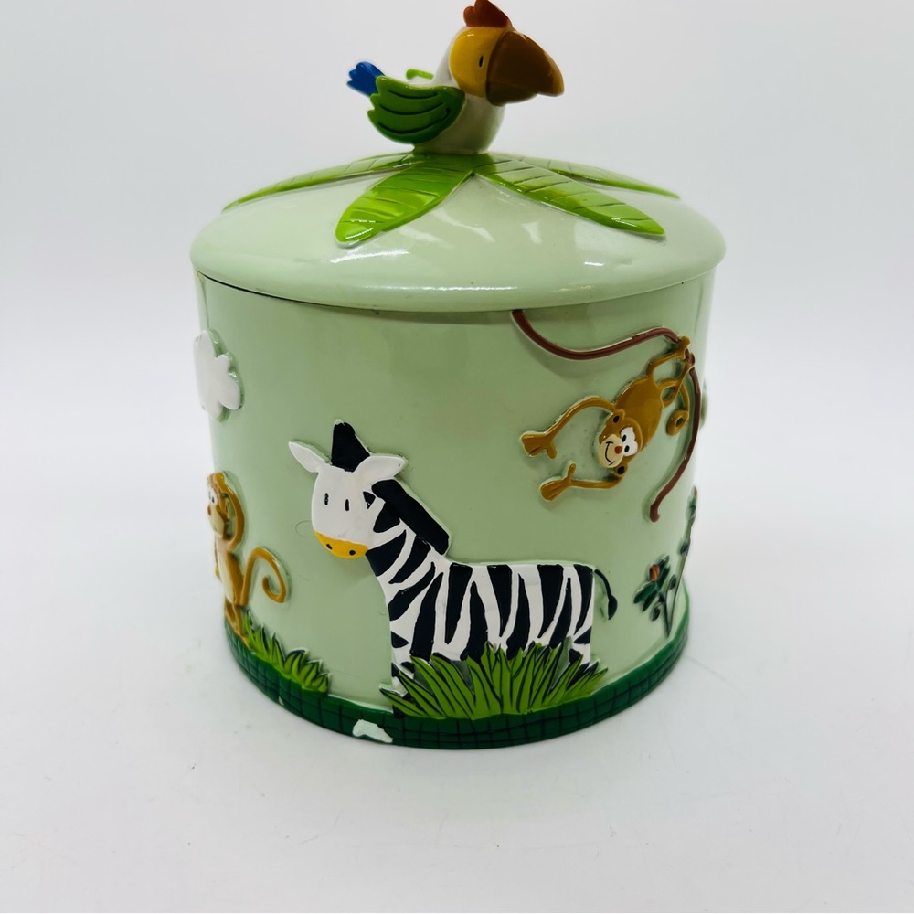 Monkey Kingdom Cotton Ball and More Holder Plastic Tropical Vintage